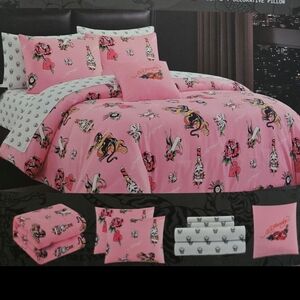Pink Ed Hardy Tattoo Flash 8 Pc Bedding Comforter Set Y2K Skull Sheets